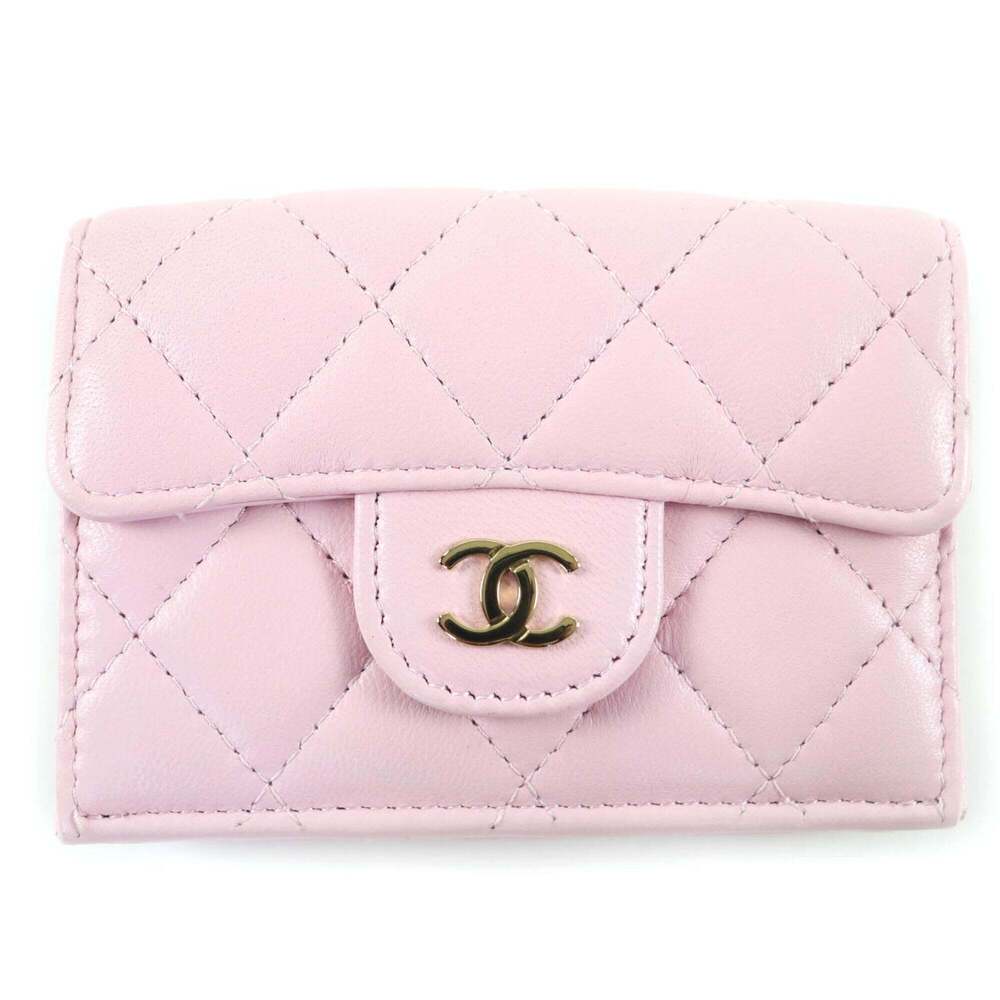 CHANEL Pink Lambskin Leather Logo Wallet